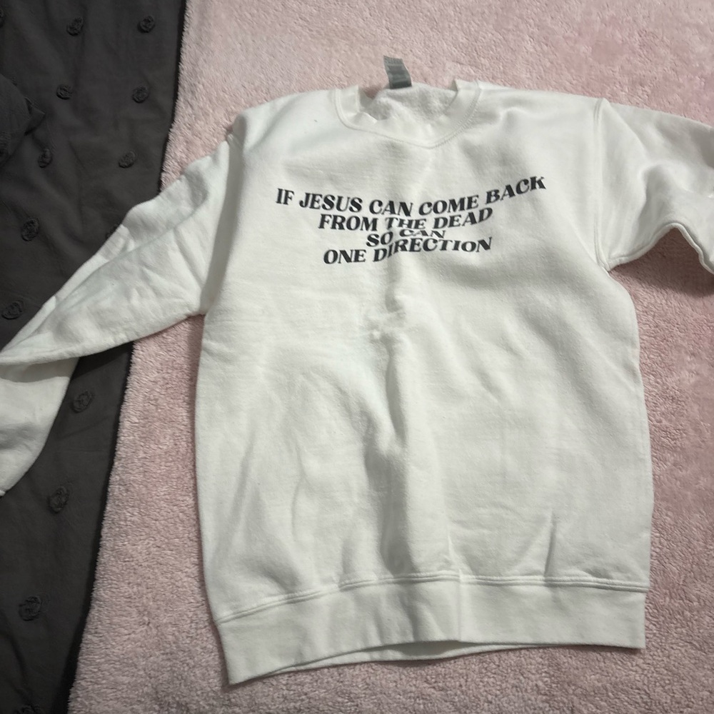 White Crew Neck Sweater with Black Text